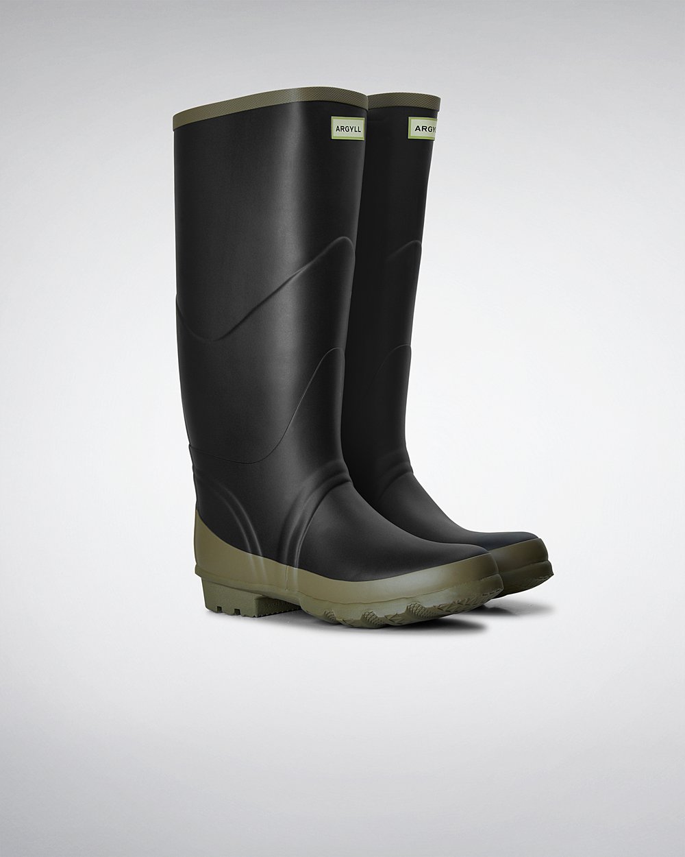 Womens Hunter Tall Rain Boots Black - Argyll Bullseye Full Knee - 7580619-BZ